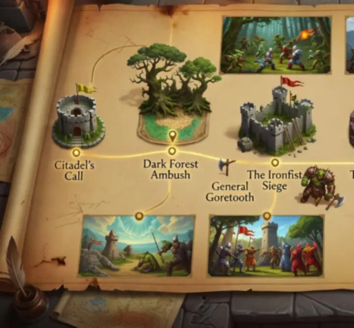 Képgaléria a Kingdom Rush kampány fontosabb pályáiról és csatajeleneteiről