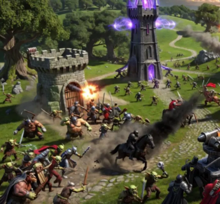 Eposzi Kingdom Rush csatatér, ahol tornyok védik az utakat és ellenséghullámok közelednek