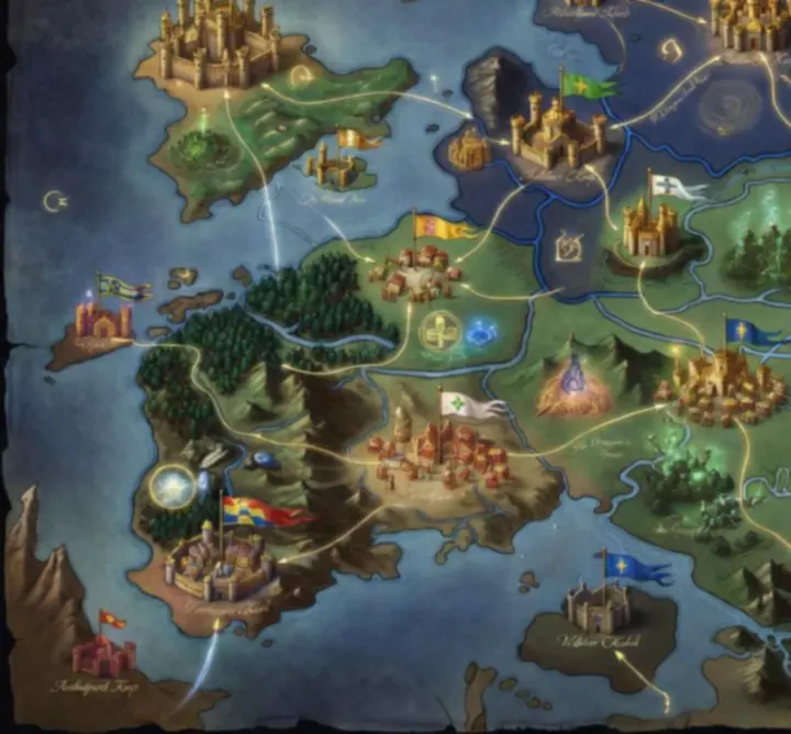 Kingdom Rush kampány világ térkép jelölt pályákkal és csataterekkel