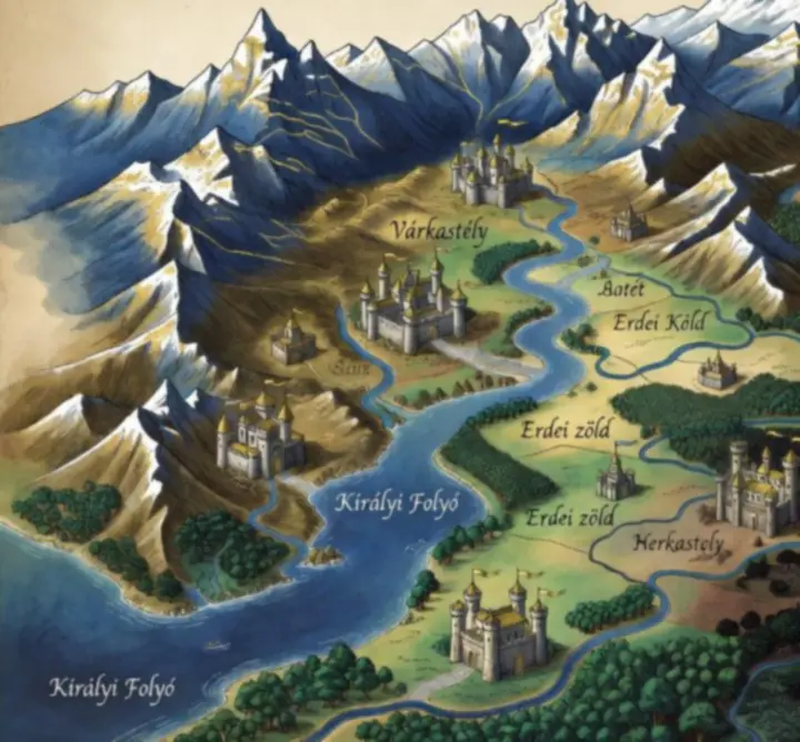 Középkori kampányt térkép jelzésekkel a Kingdom Rush világa felett
