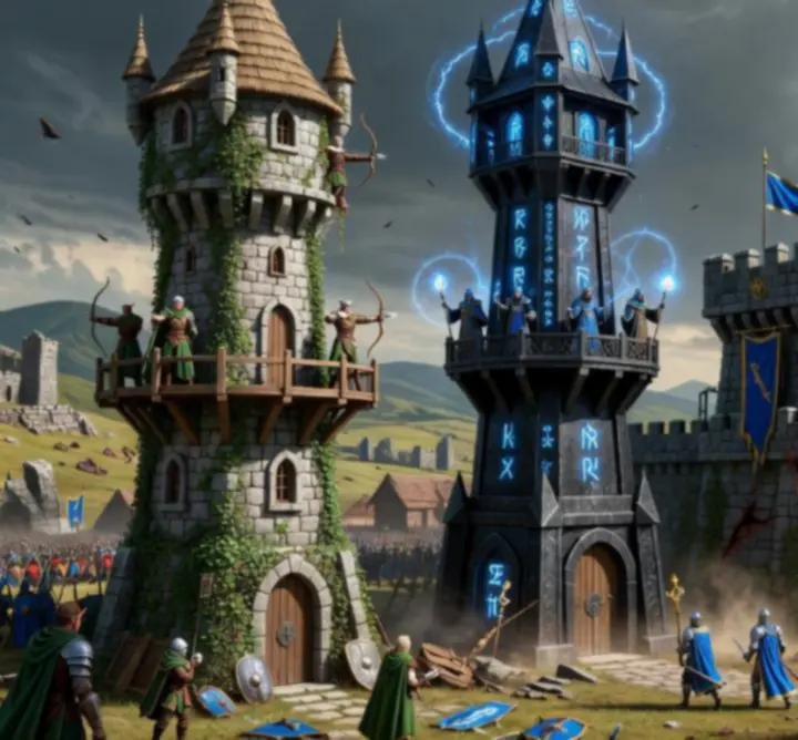 Kingdom Rush toronytípusok felvonulása egy epikus csatamezőn